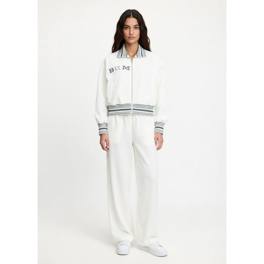 Striped Rib Collar Zip Jacket