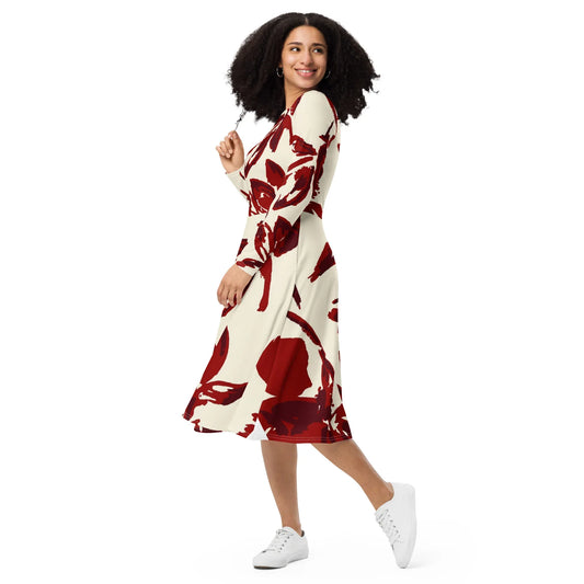 A red flowers long sleeve midi dress - B&M