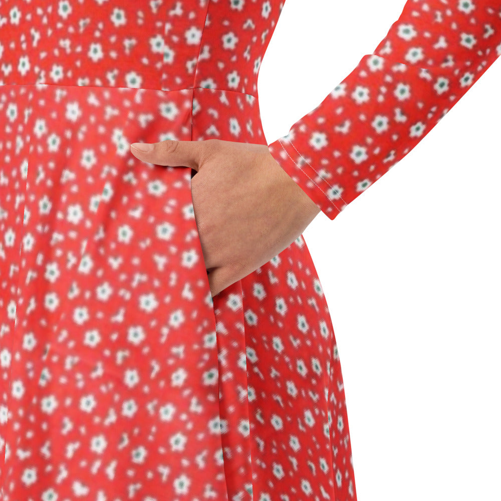 All-over print long sleeve midi dress