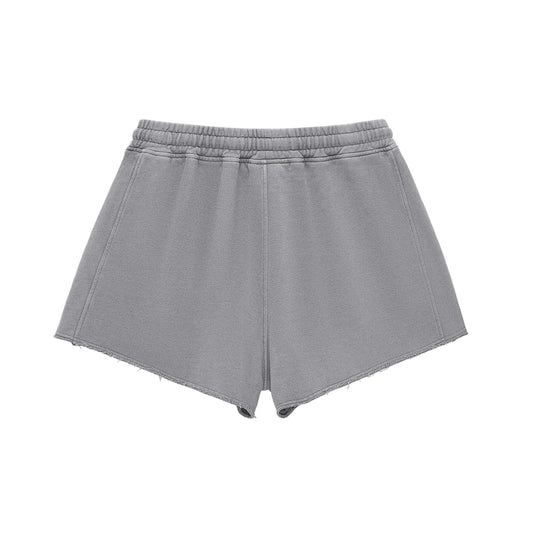 Snow Washed Raw Edge Drawstring Shorts