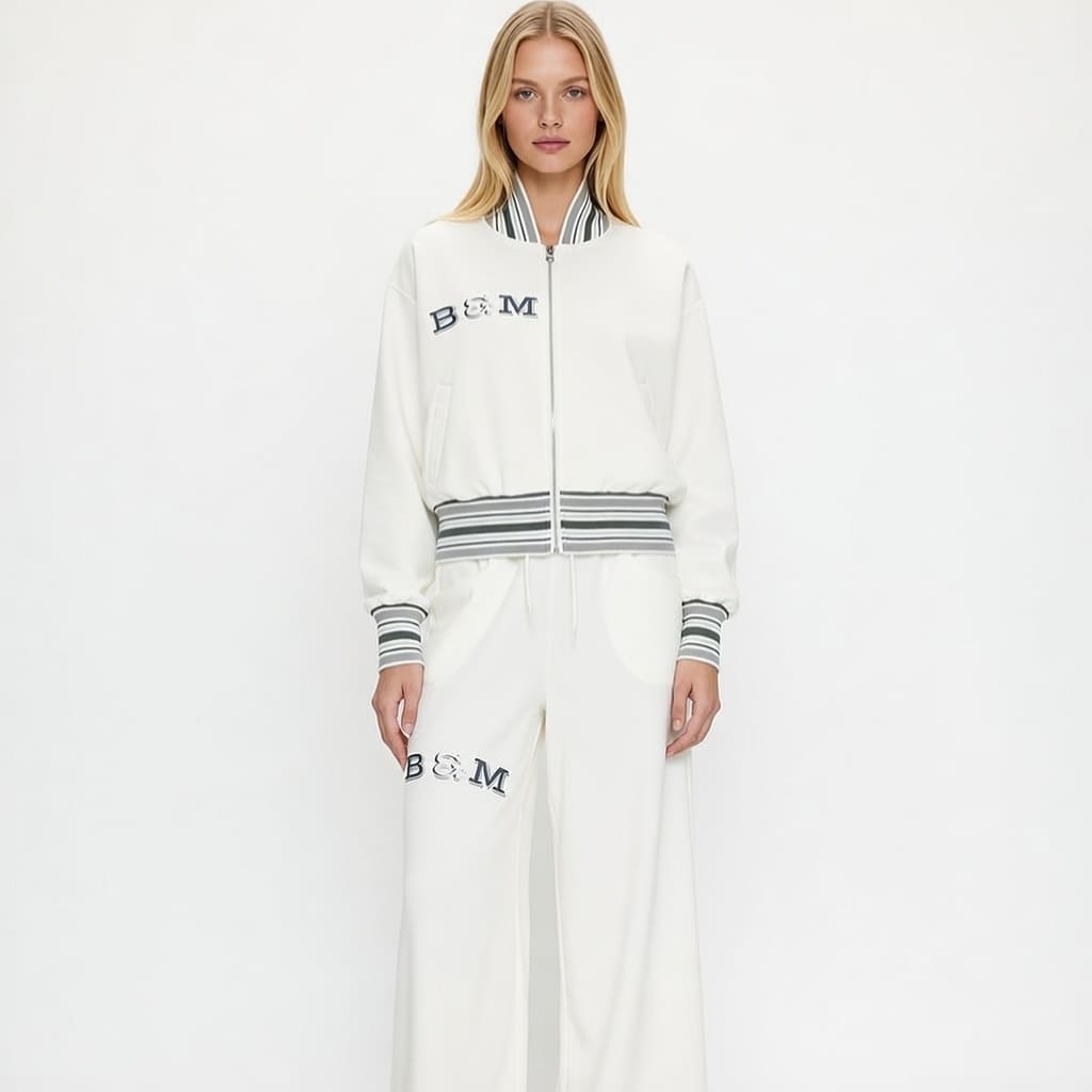 Striped Rib Collar Zip Jacket