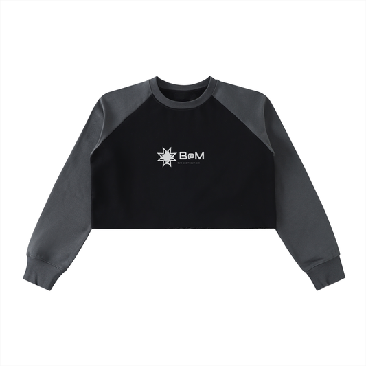 Raw-Hem Color-Block Raglan Crop Sweatshirt