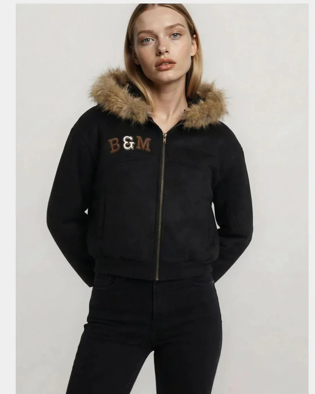 Sun Fade Boxy Detachable Fur Hoodie - B&M 