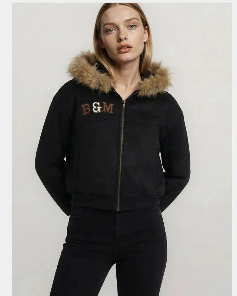 Sun Fade Boxy Detachable Fur Hoodie - B&M 
