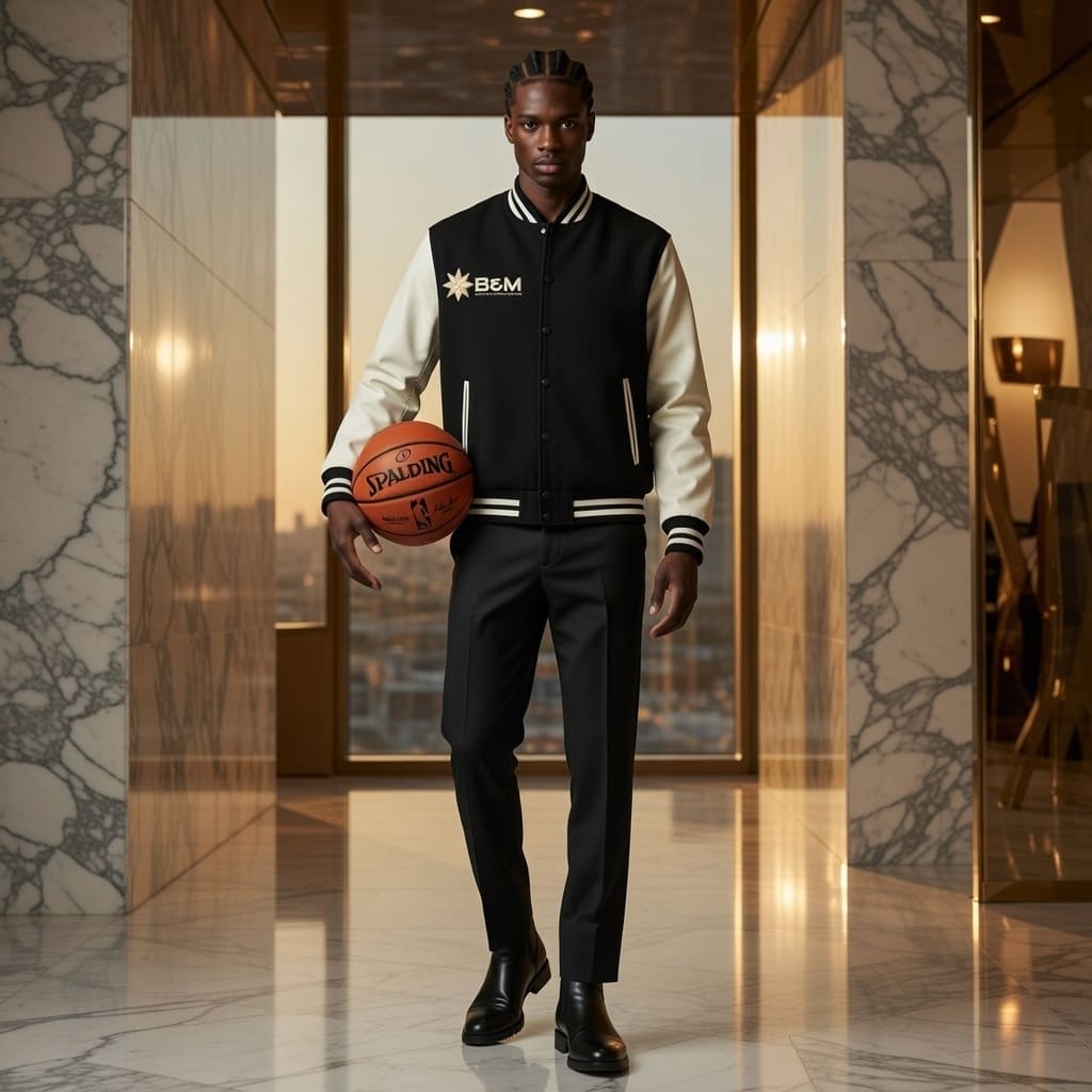 Two-Tone Fleeced Varsity Jacket