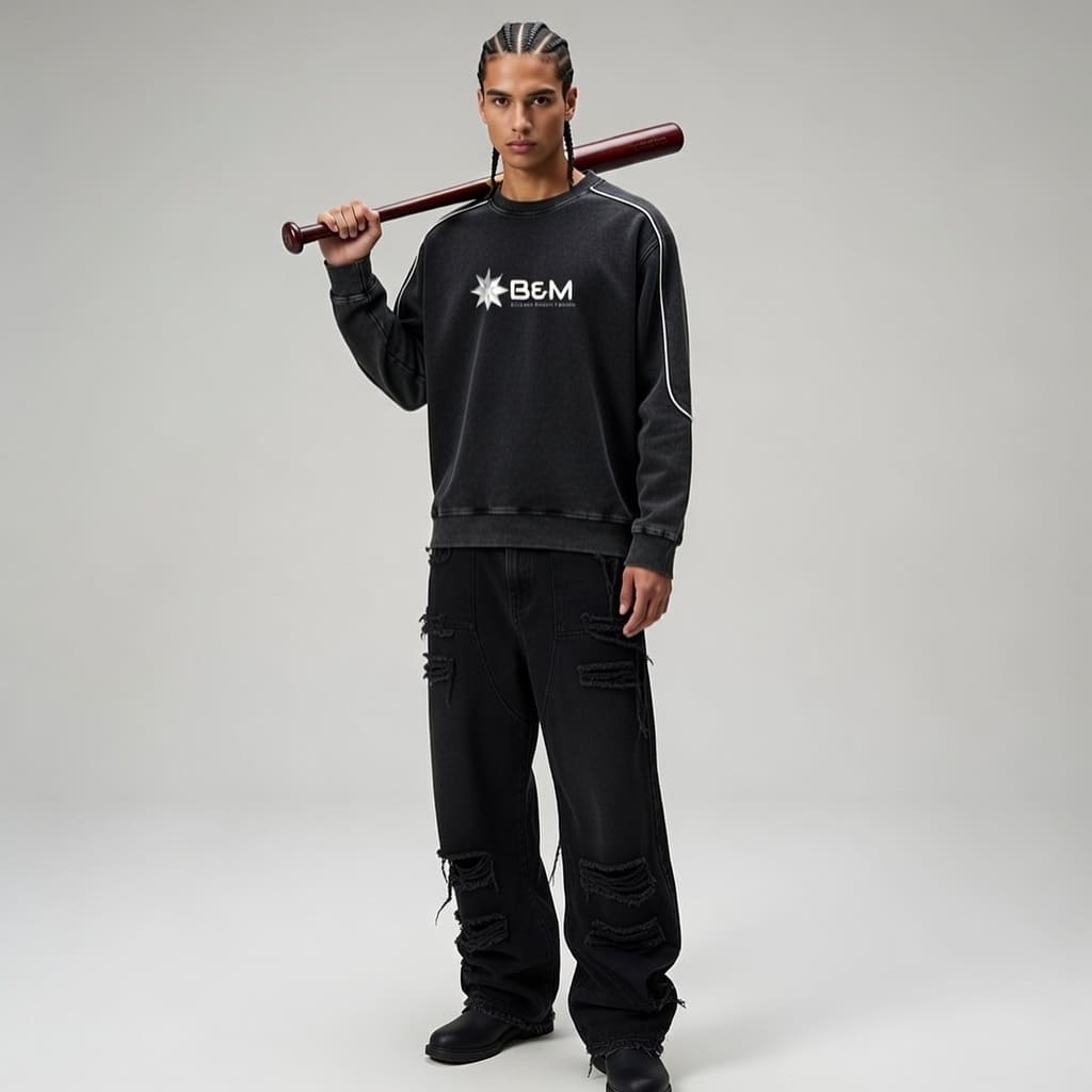 Vintage-Style Raw-Hem Sweatshirt