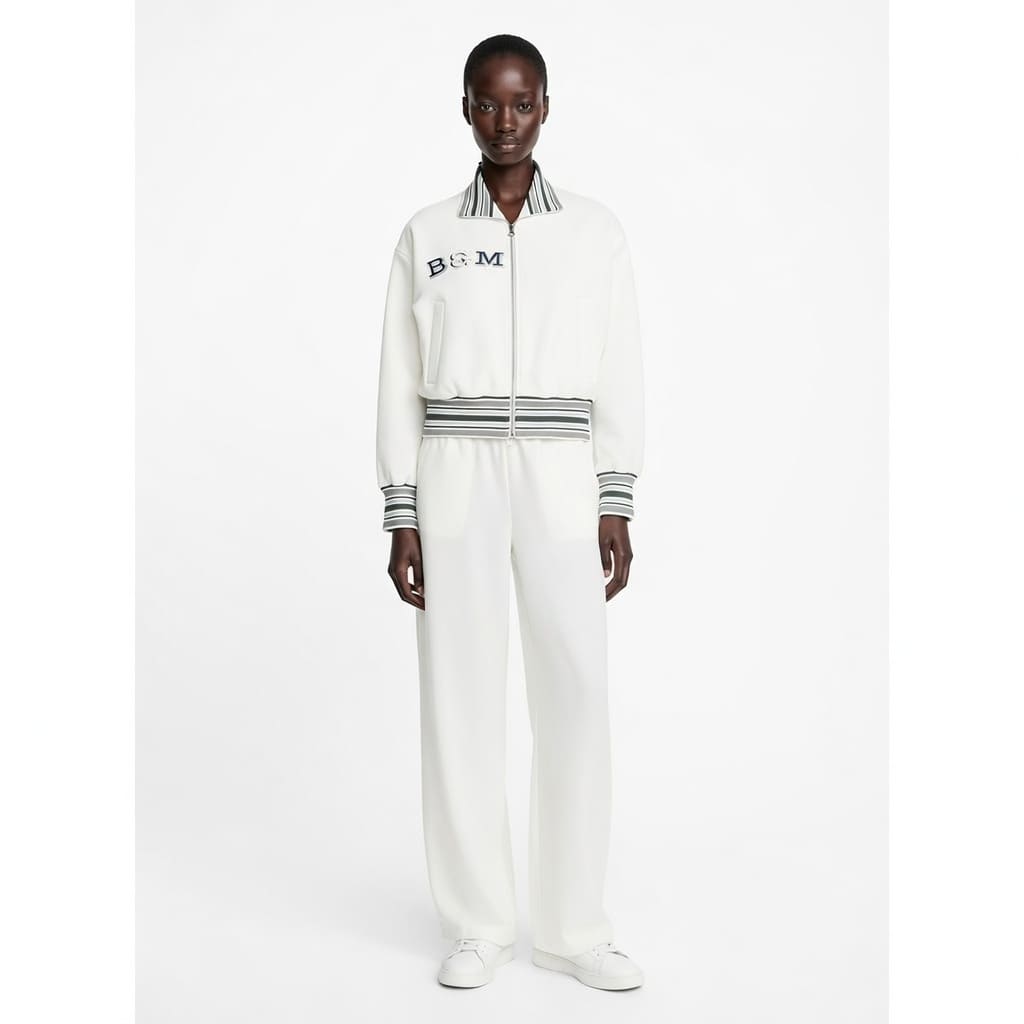 Striped Rib Collar Zip Jacket