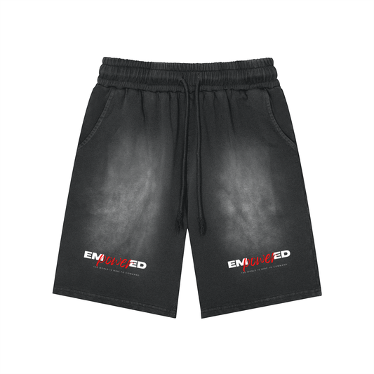 Rectangle Patch Monkey Washed Shorts  - 360 GSM