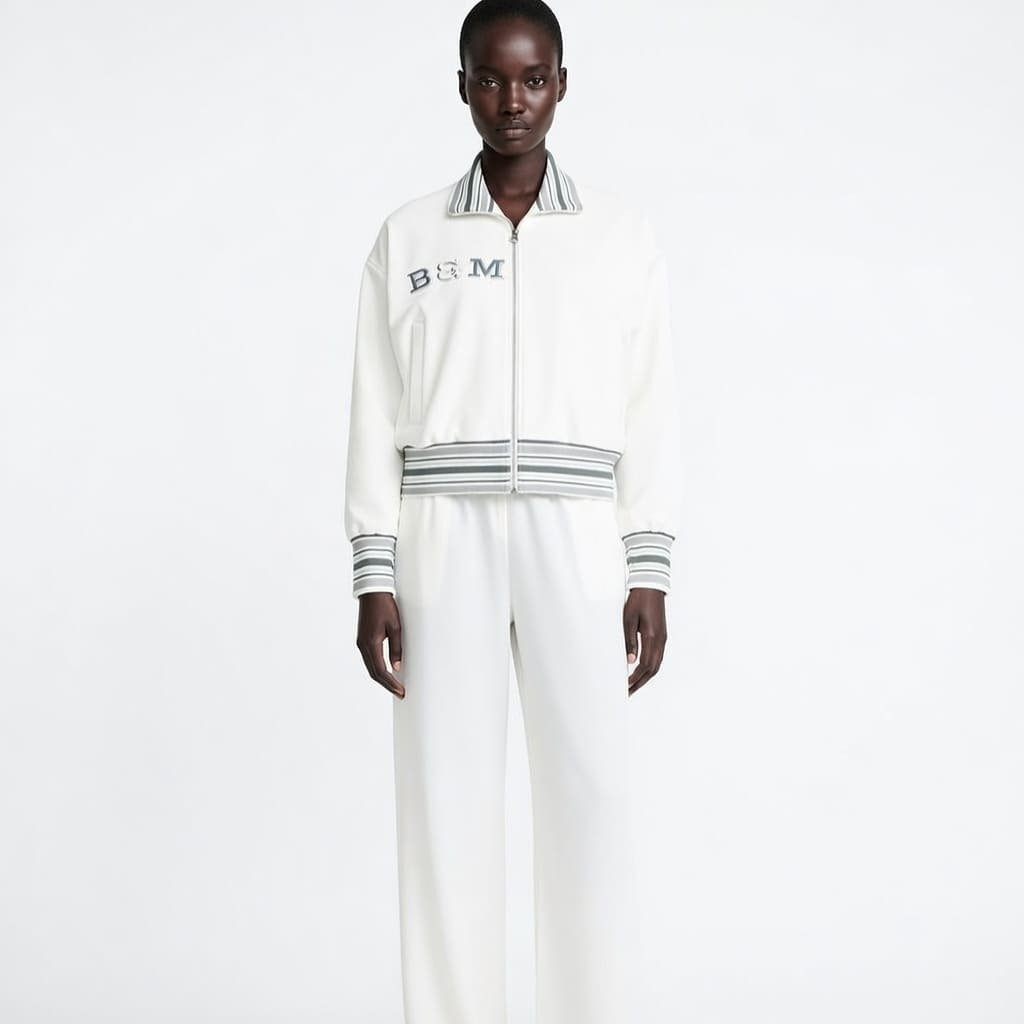 Striped Rib Collar Zip Jacket