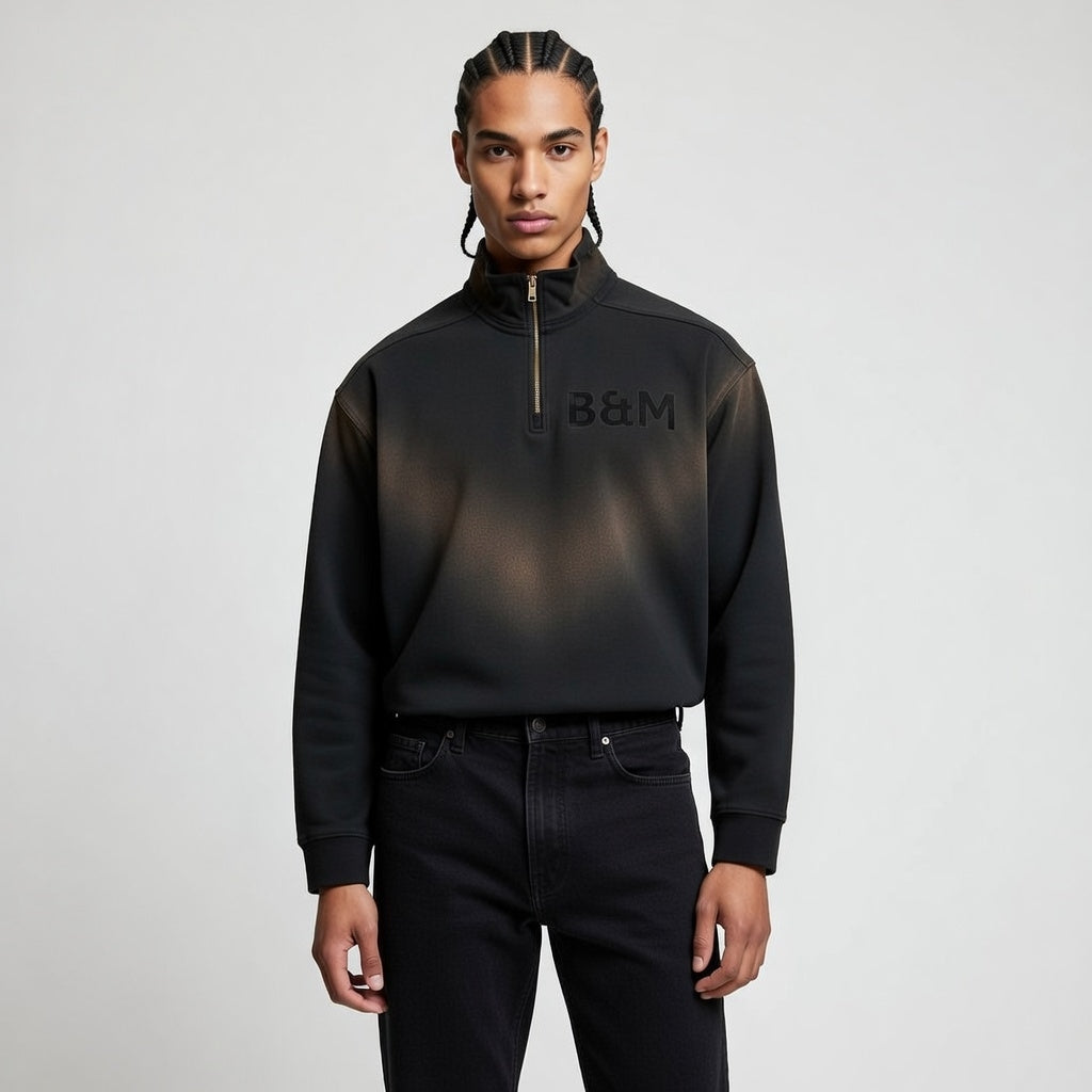 Sun Fade Raw Edge Quarter-Zip Sweatshirt