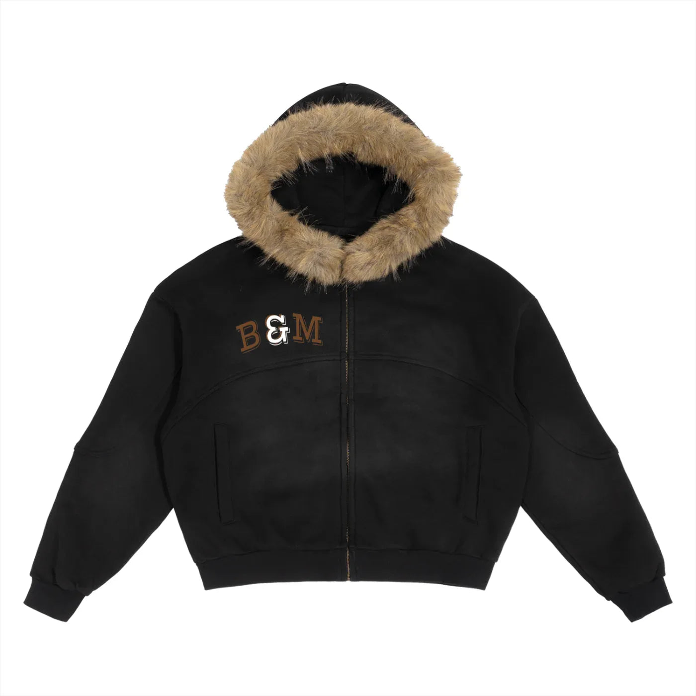 Sun Fade Boxy Detachable Fur Hoodie - B&M 