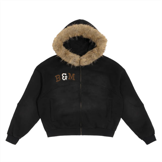 Sun Fade Boxy Detachable Fur Hoodie - B&M 