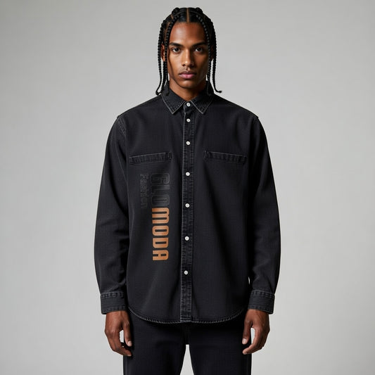 Unisex Washed Cotton Button-Up Shirt – Casual Street Style