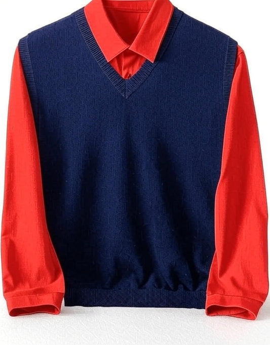 Red Shirt with Sleeveless Sweater