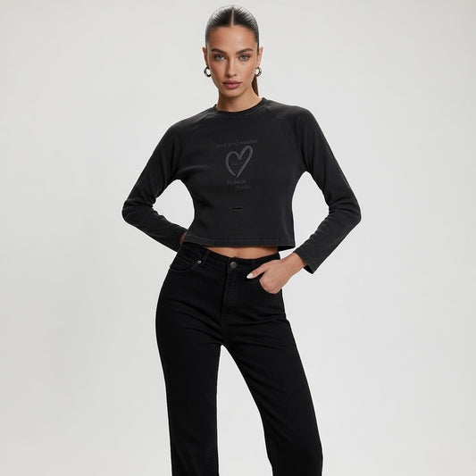 Black love Crop Top Long Sleeve